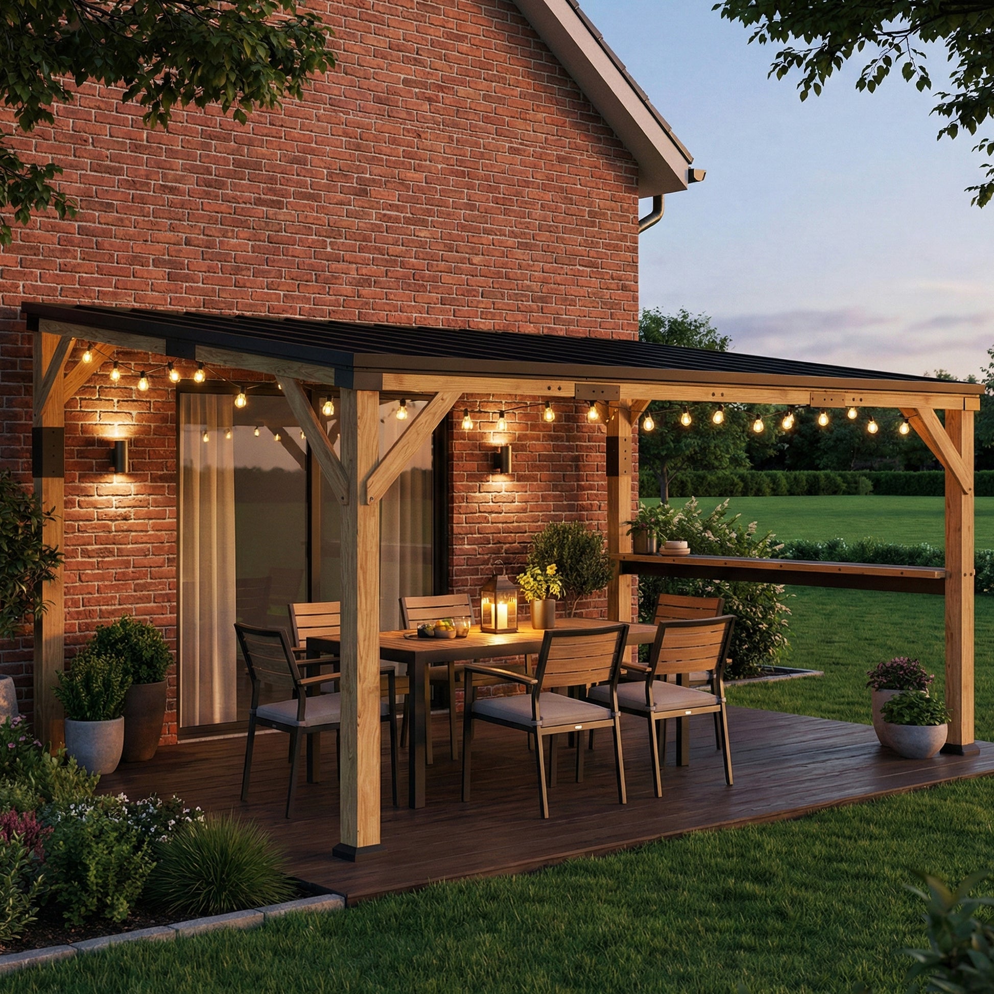 10 ft x 14 ft Metal Gazebo with Shelves, Natural