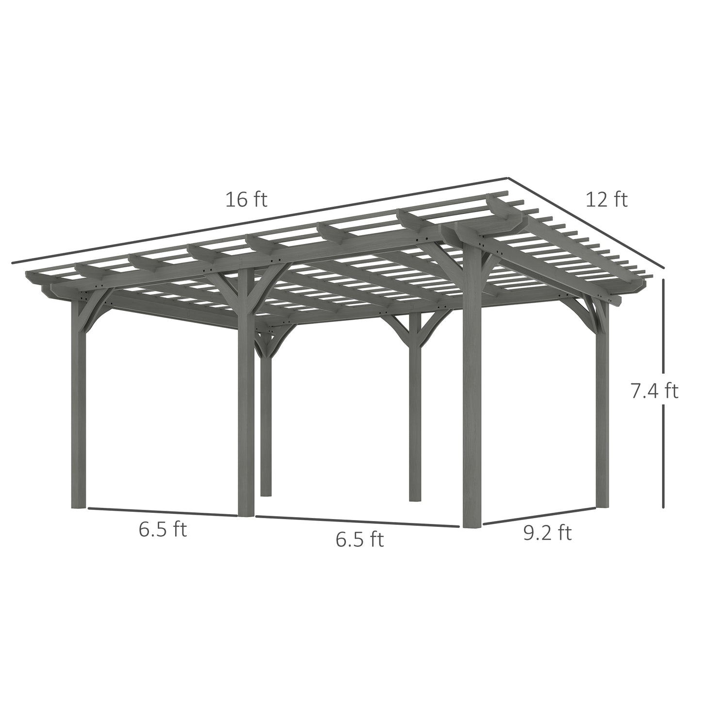 12 ft x 16 ft Wood Gazebo, Gray