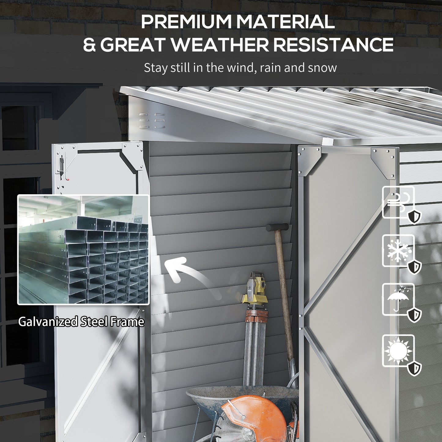 4.6 ft x 9 ft Metal Garden Shed with Foundation Kit, White