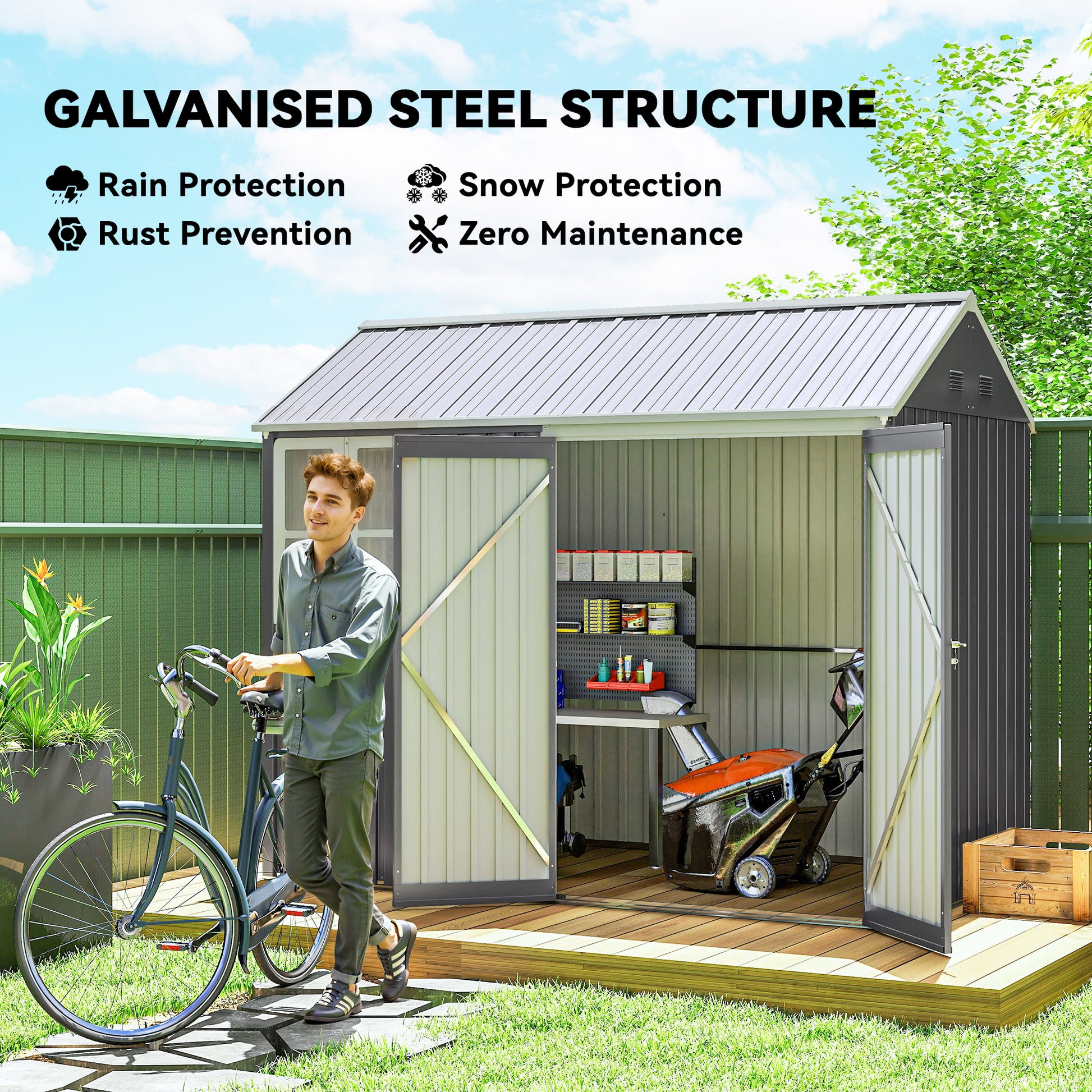 8 ft x 5.5 ft Metal Storage Shed with Floor, Gray