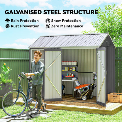8 ft x 5.5 ft Metal Storage Shed with Floor, Gray