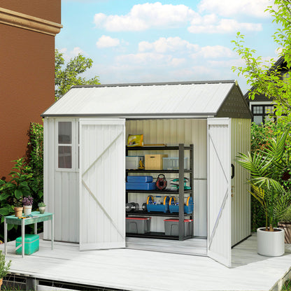 8 ft x 6 ft Metal Storage Shed with Floor, White
