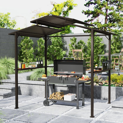 5 ft Metal Gazebo with Shelves, Brown
