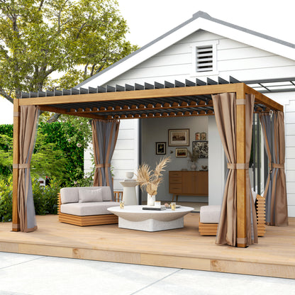 10 ft x 13 ft Aluminum Pergola with Adjustable Height, Natural