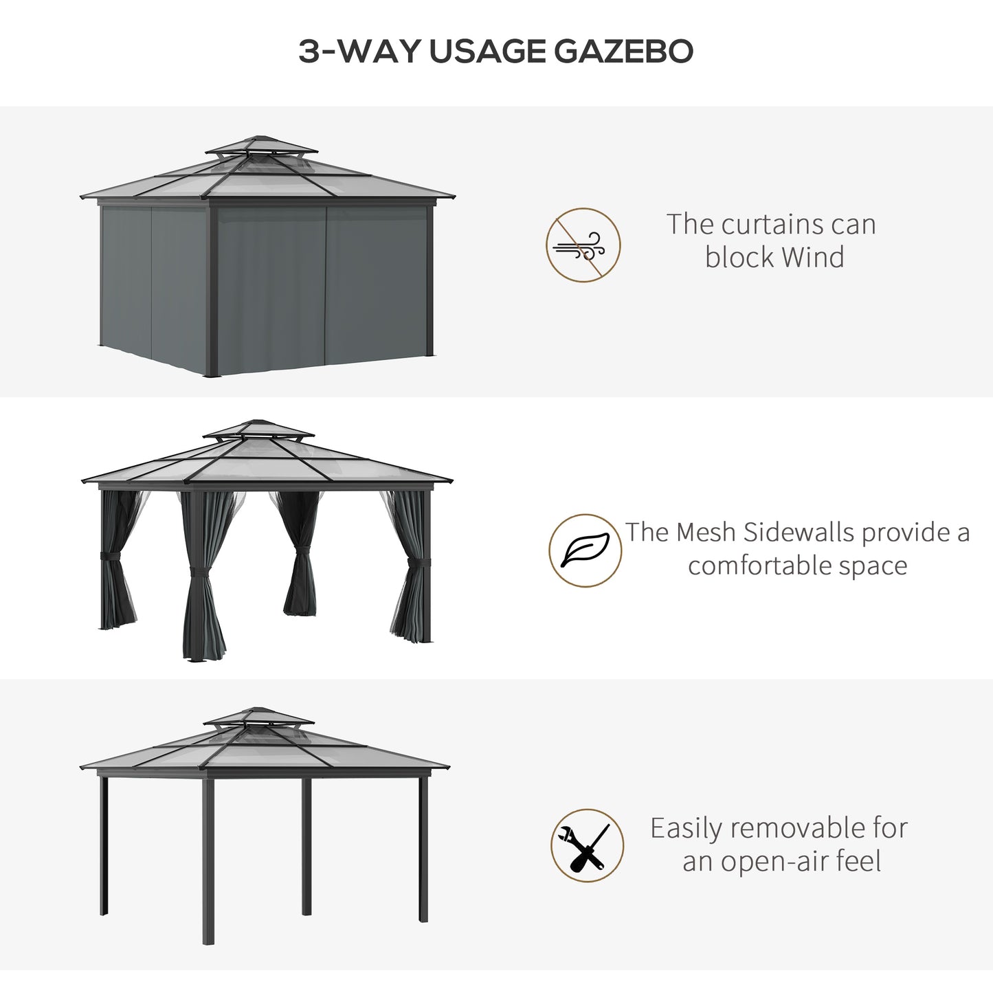 10 ft x 10 ft Aluminum Gazebo with Adjustable Height, Black