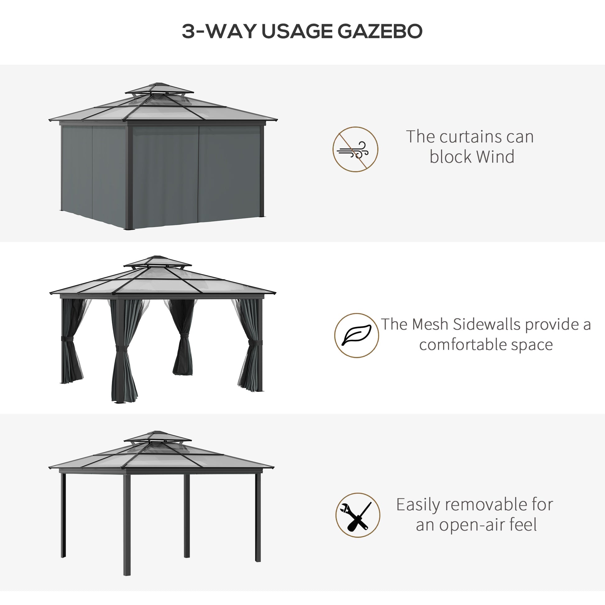 10 ft x 10 ft Aluminum Gazebo with Adjustable Height, Black