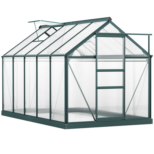 6 ft x 10 ft Polycarbonate Greenhouse with Roof Vent, Dark Green
