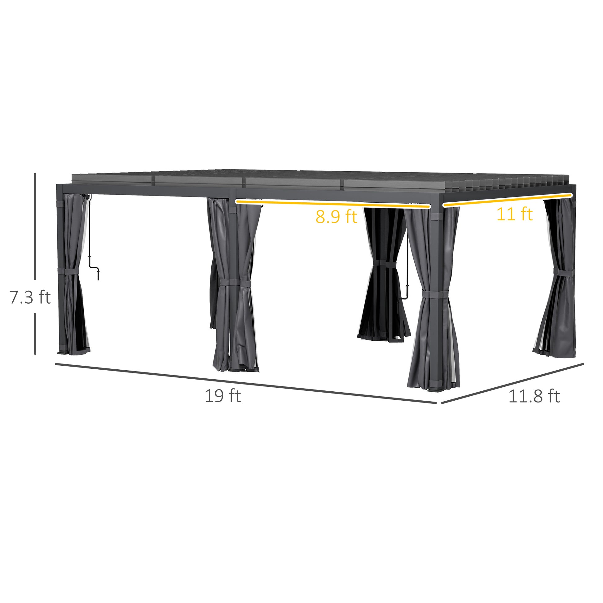 12 ft x 19 ft Aluminum Hardtop Gazebo with Adjustable Height, Dark Gray