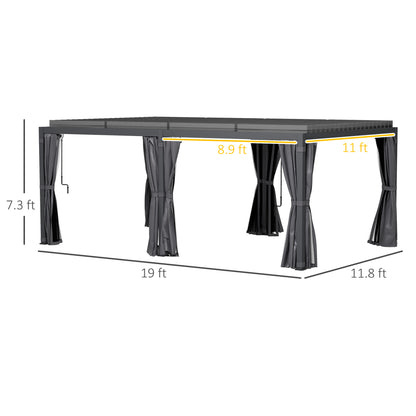 12 ft x 19 ft Aluminum Hardtop Gazebo with Adjustable Height, Dark Gray