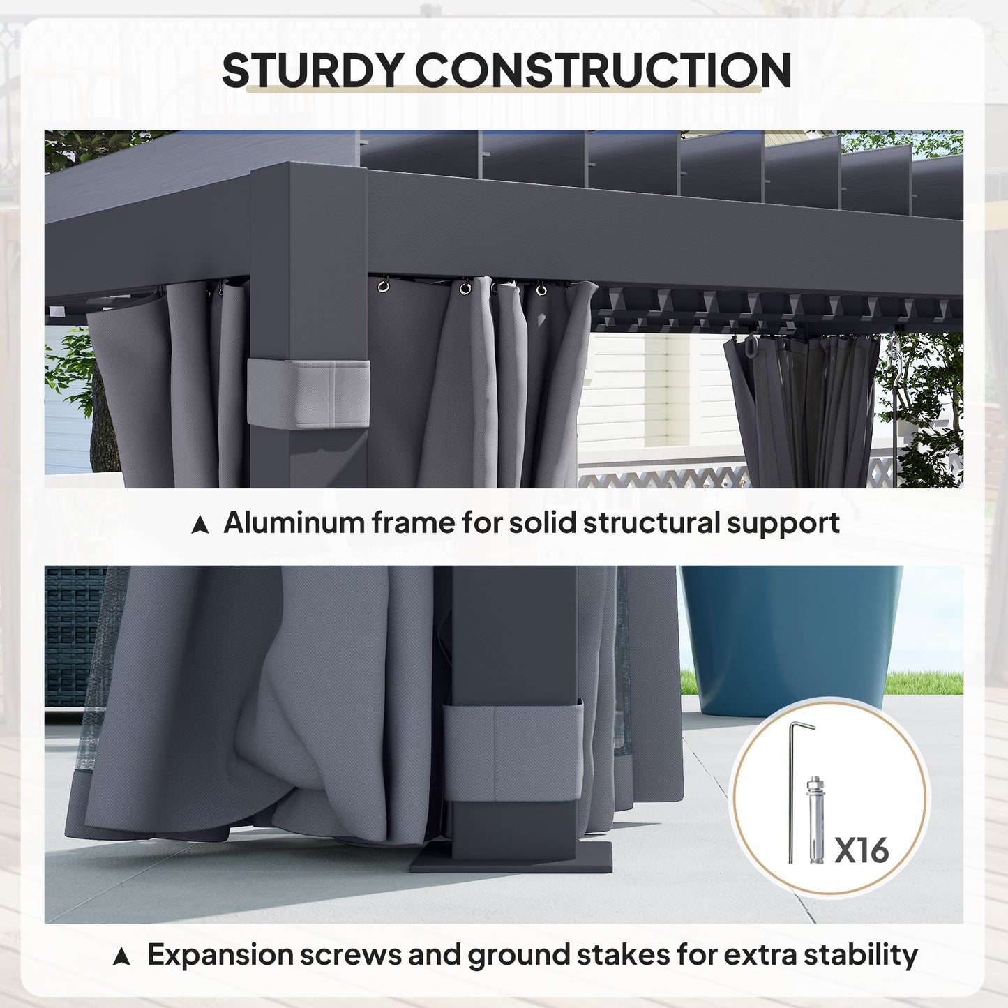 10 ft x 13 ft Aluminum Pergola with Adjustable Height, Dark Gray