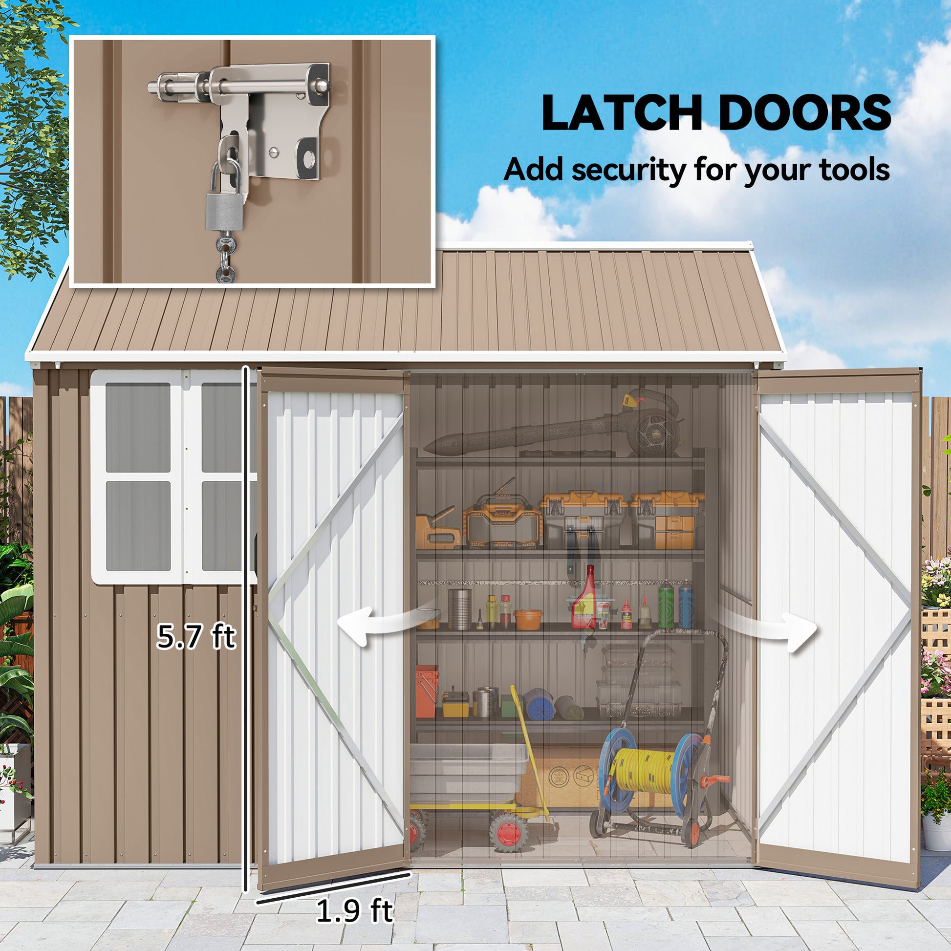 8 ft x 6 ft Metal Storage Shed with Floor, Brown