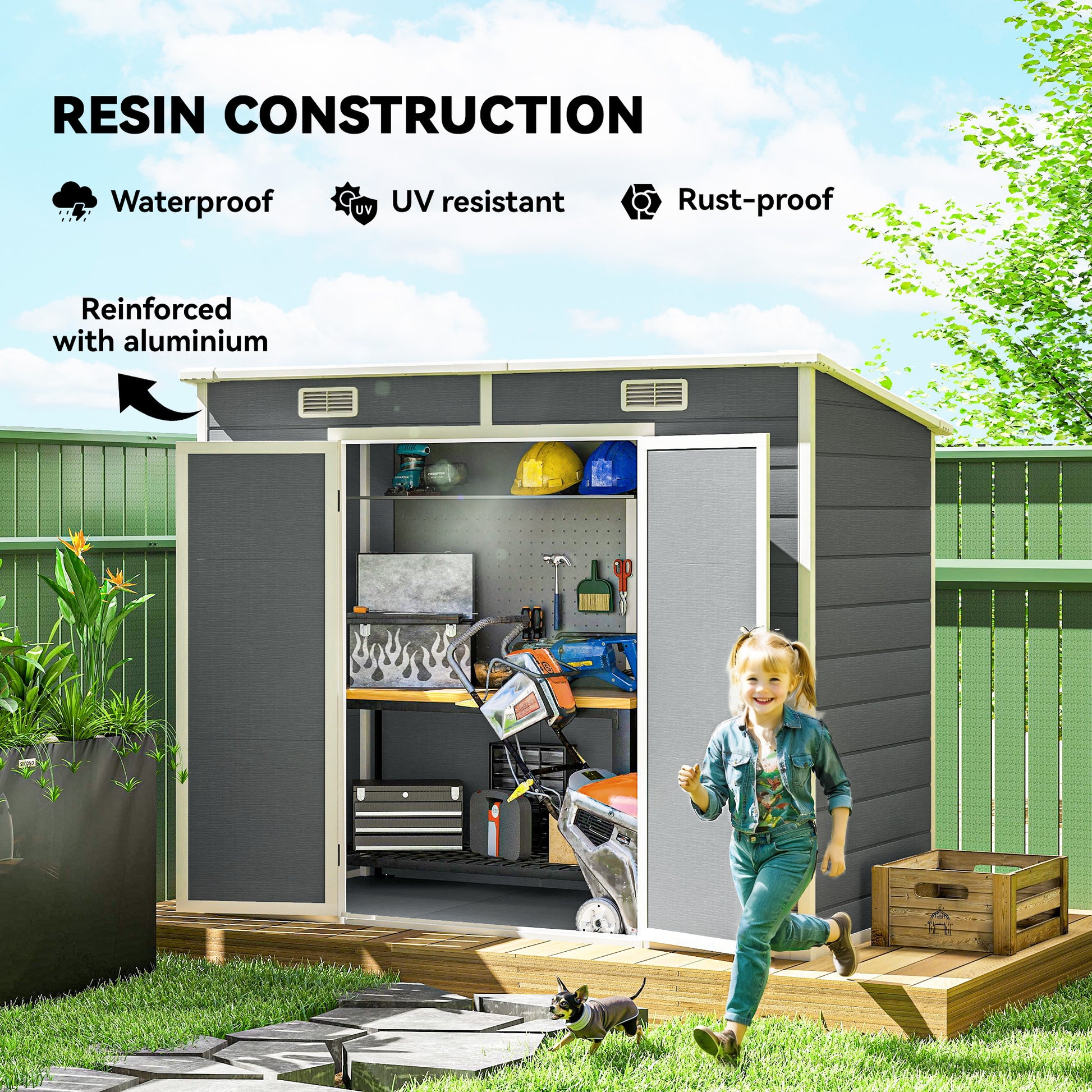 8 ft x 4 ft Plastic Storage Shed with Floor, Gray
