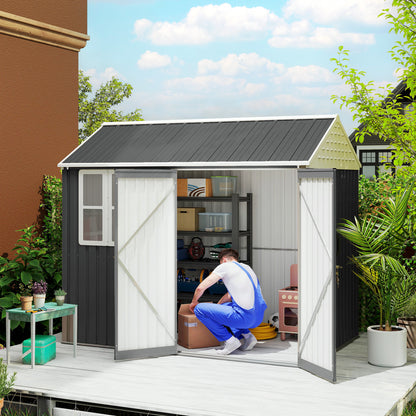 8 ft x 6 ft Metal Storage Shed with Floor, Dark Gray