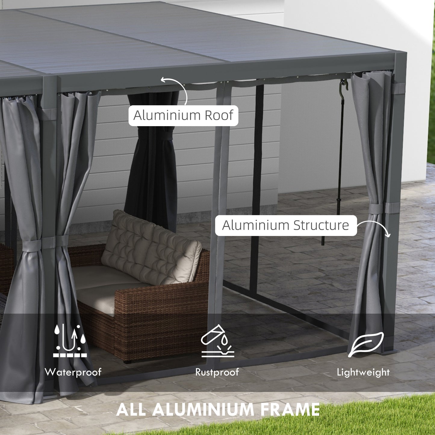 12 ft x 19 ft Aluminum Hardtop Gazebo with Adjustable Height, Dark Gray
