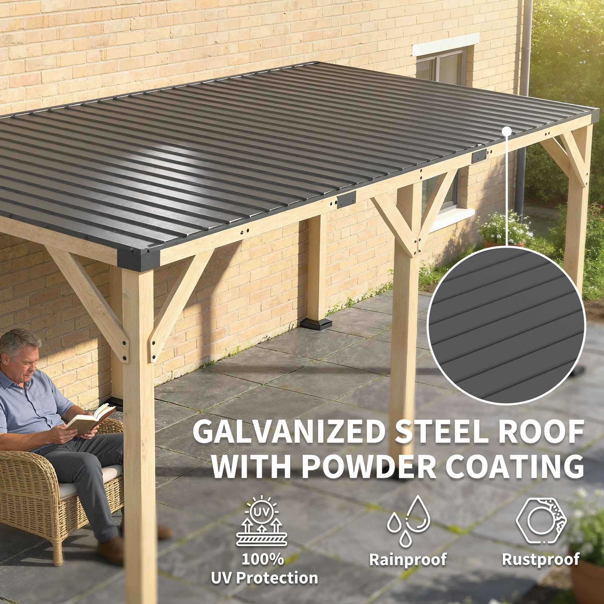 10 ft x 20 ft Metal Gazebo, Light Walnut