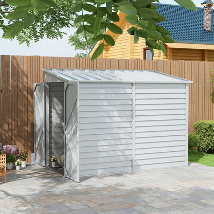 4.6 ft x 9 ft Metal Garden Shed with Foundation Kit, White