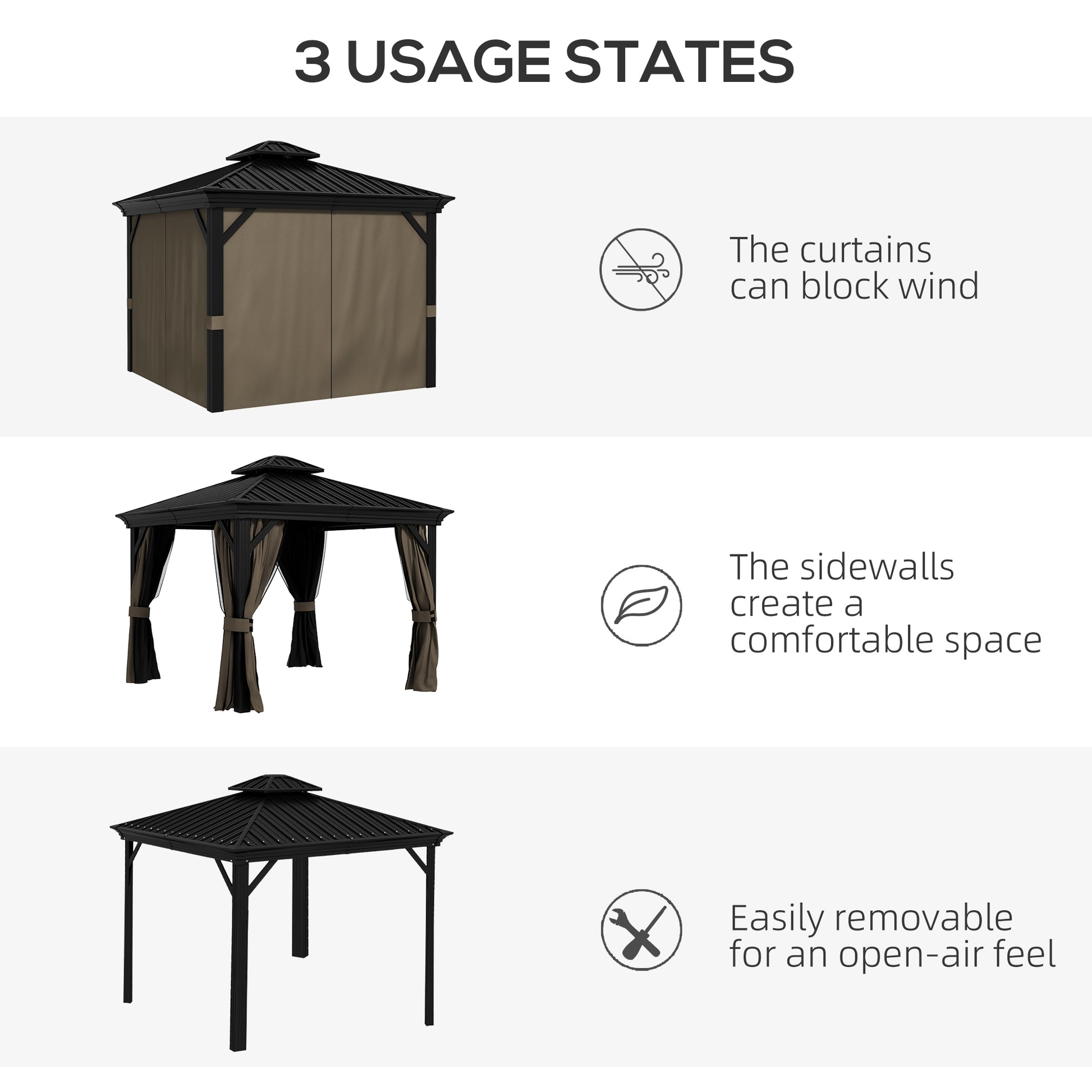 10 ft x 10 ft Aluminum Gazebo, Dark Brown