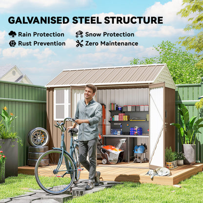 8 ft x 6 ft Metal Storage Shed with Floor, Brown