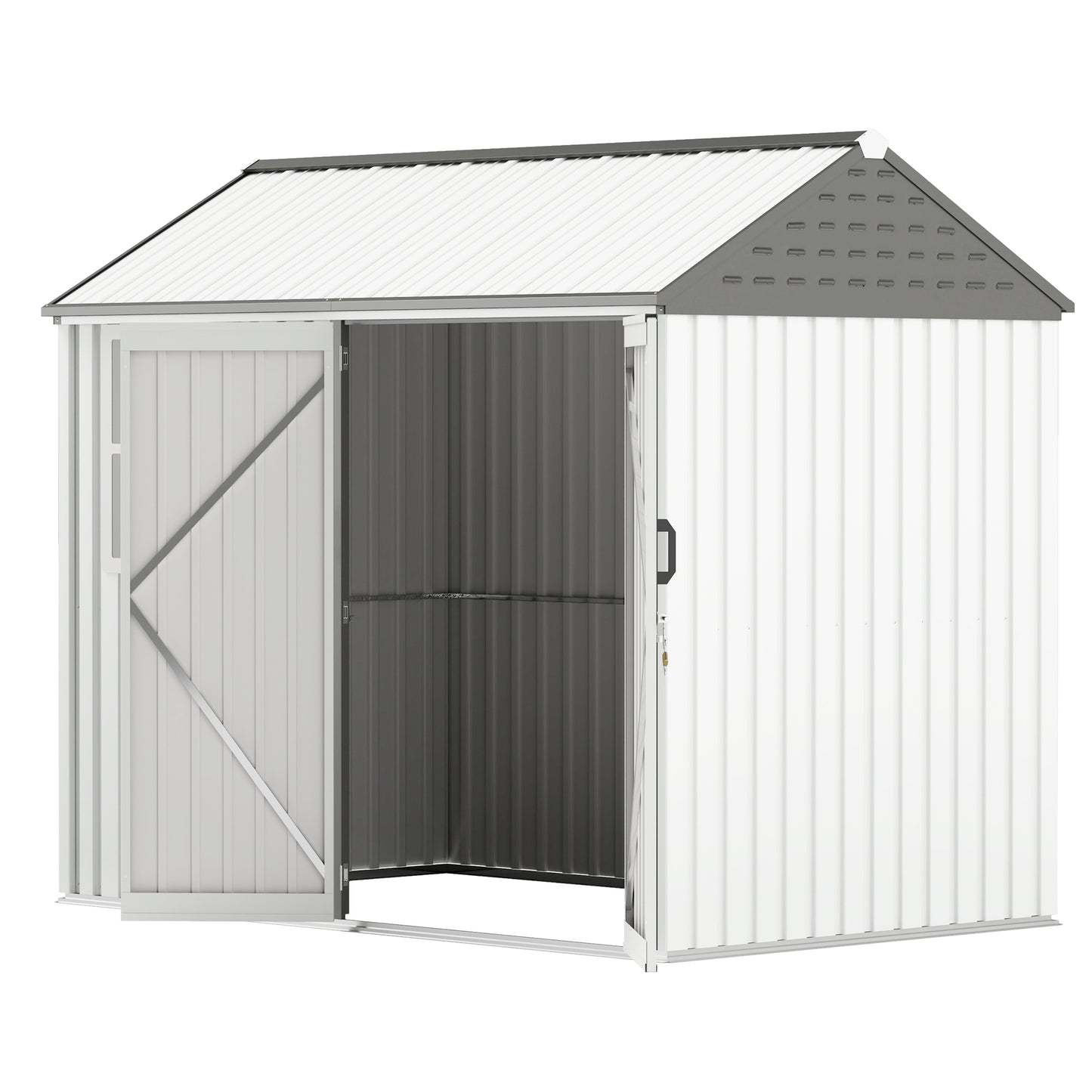 8 ft x 6 ft Metal Storage Shed with Floor, White