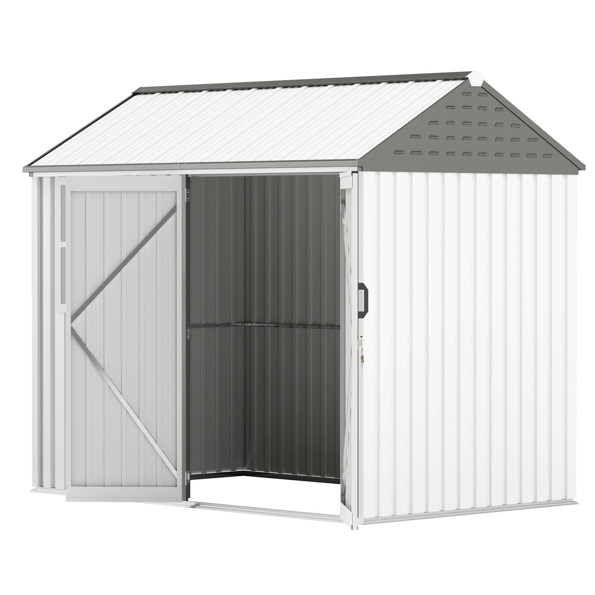 8 ft x 6 ft Metal Storage Shed with Floor, White