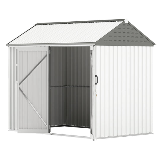 8 ft x 6 ft Metal Storage Shed with Floor, White