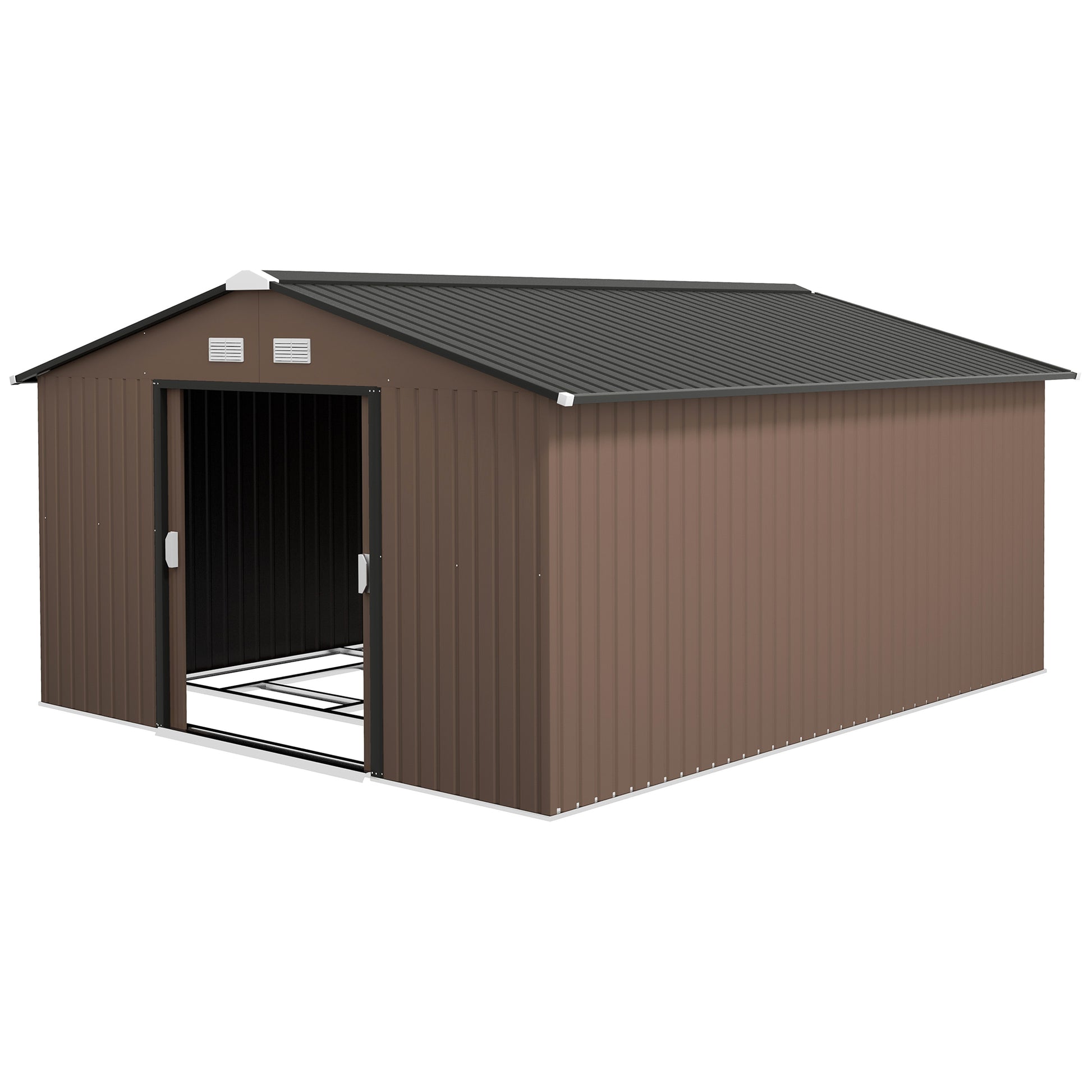 11.20 ft x 12.70 ft Metal Shed with Foundation Kit, Brown