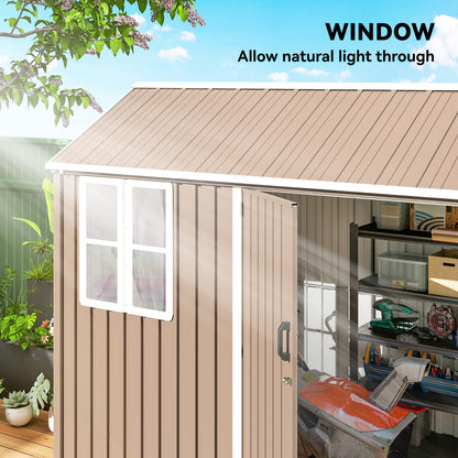 8 ft x 6 ft Metal Storage Shed with Floor, Brown