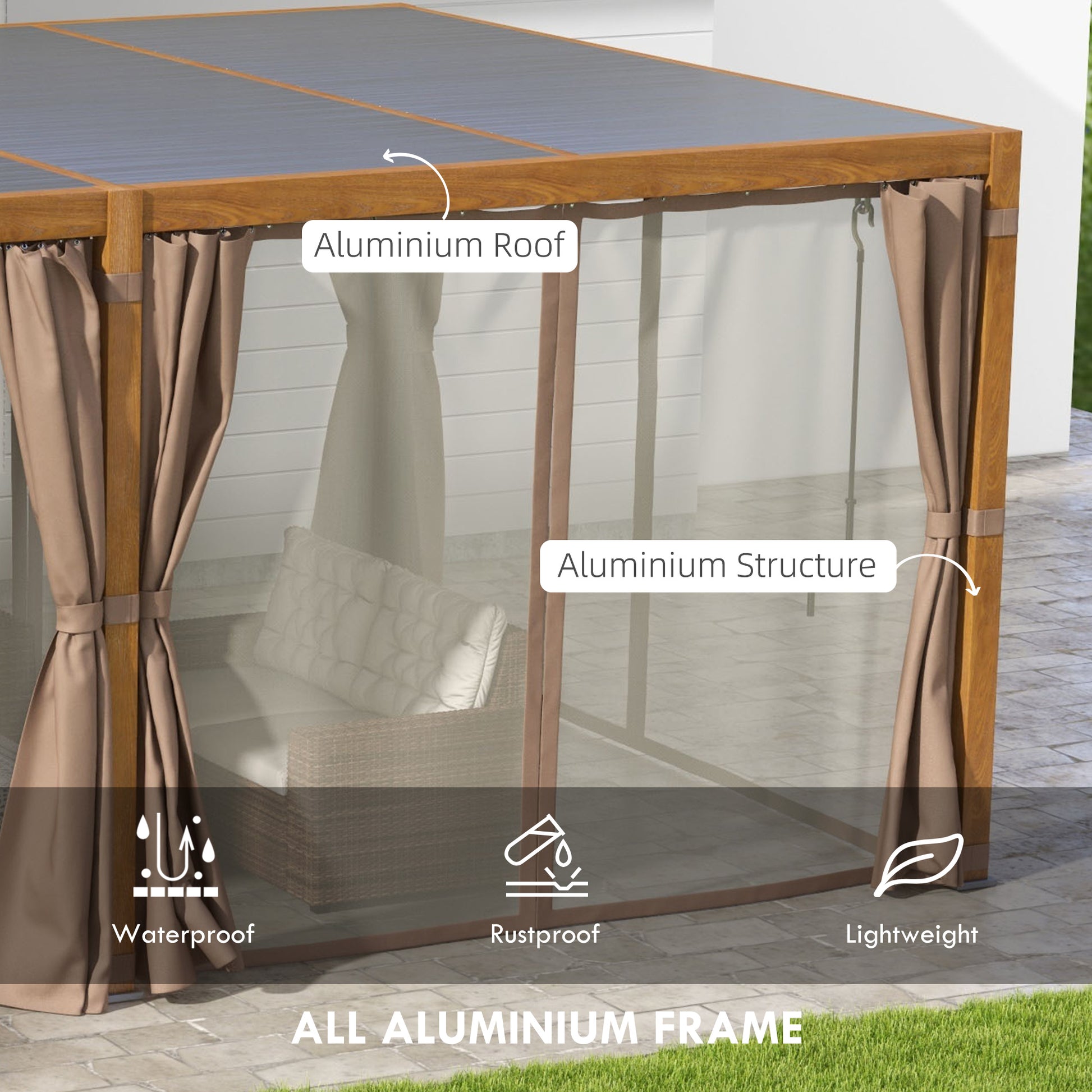 12 ft x 19 ft Aluminum Hardtop Gazebo with Adjustable Height, Natural
