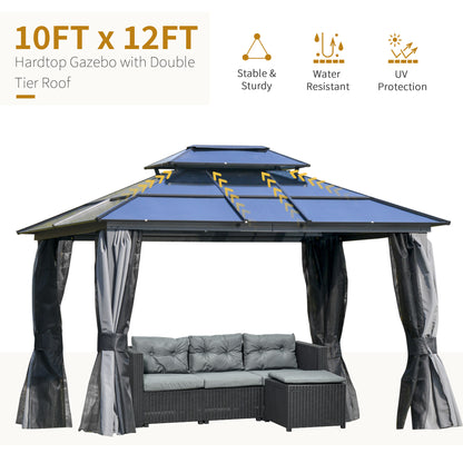 10 ft x 12 ft Aluminum Gazebo with Adjustable Height, Light Gray