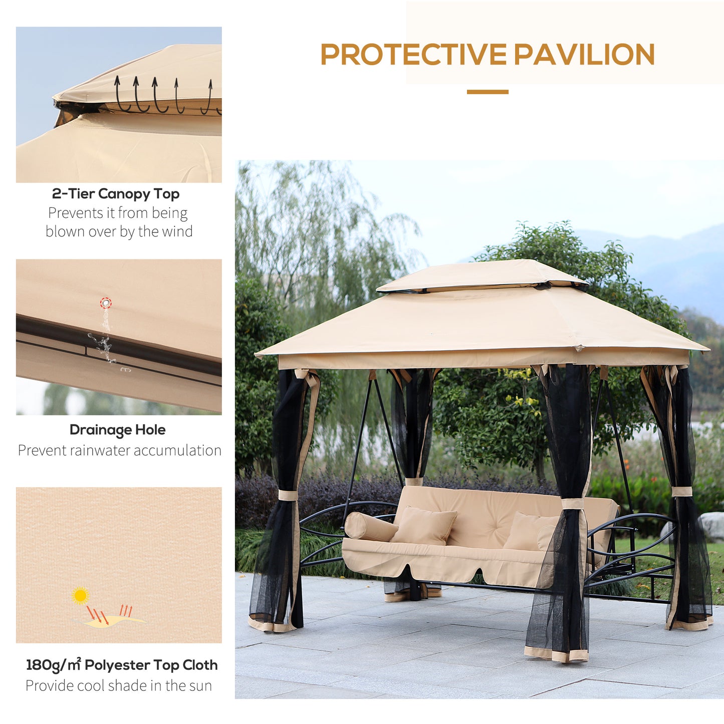 100.80 in x 67.80 in Metal Gazebo with Floor, Beige