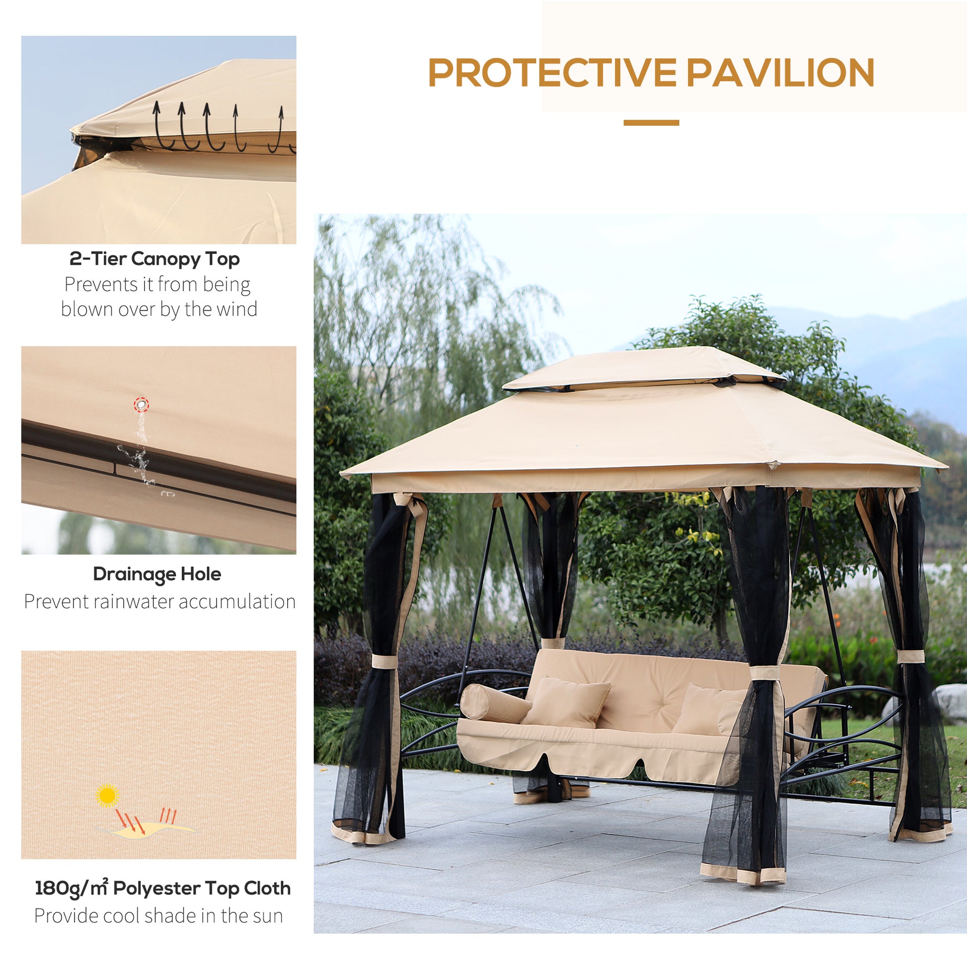 100.80 in x 67.80 in Metal Gazebo with Floor, Beige