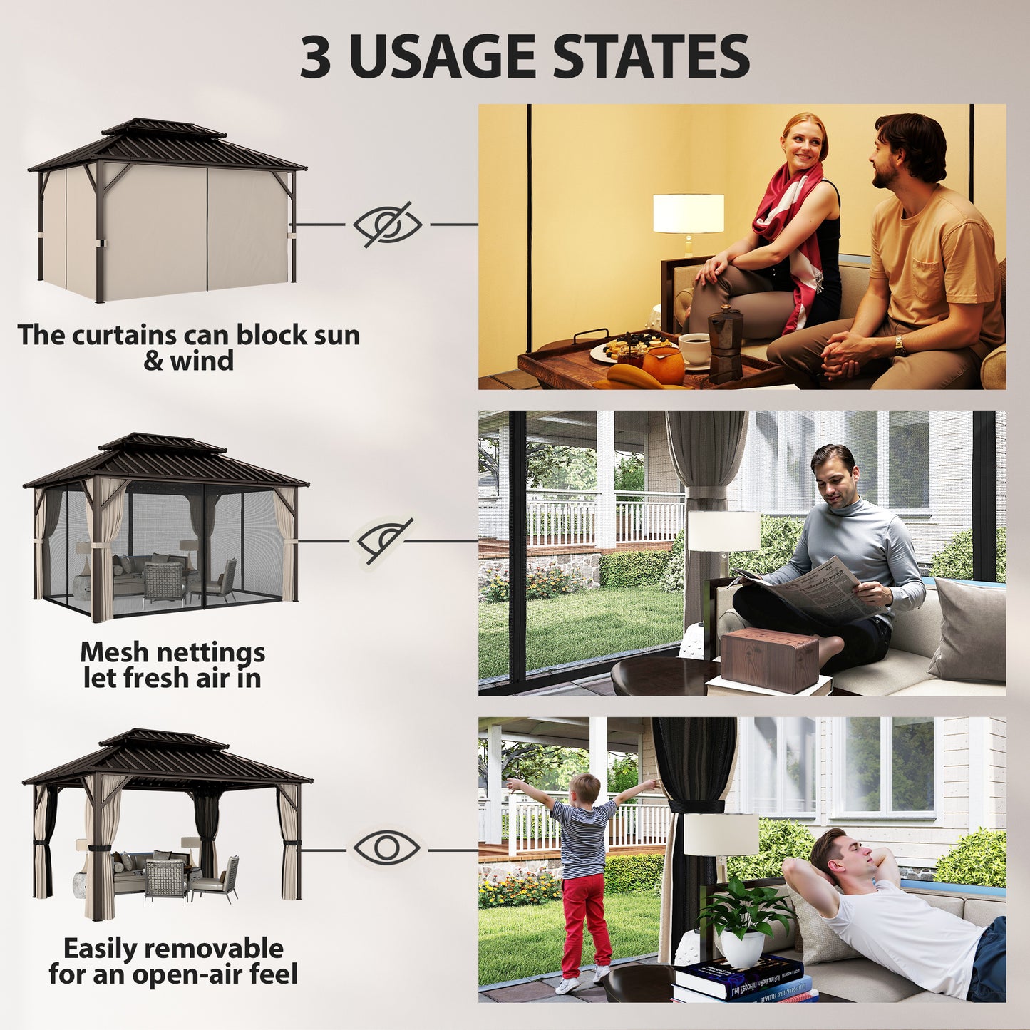 10 ft x 14 ft Aluminum Gazebo with Vents, Brown
