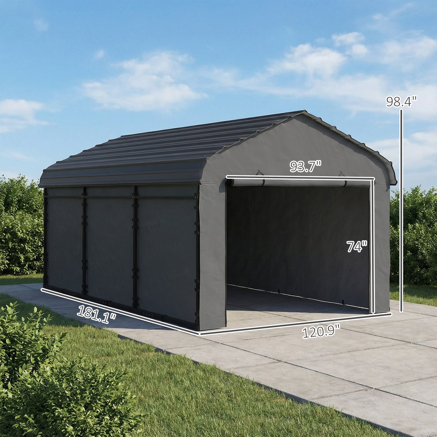 10 ft x 15 ft Plastic Carport, Dark Gray