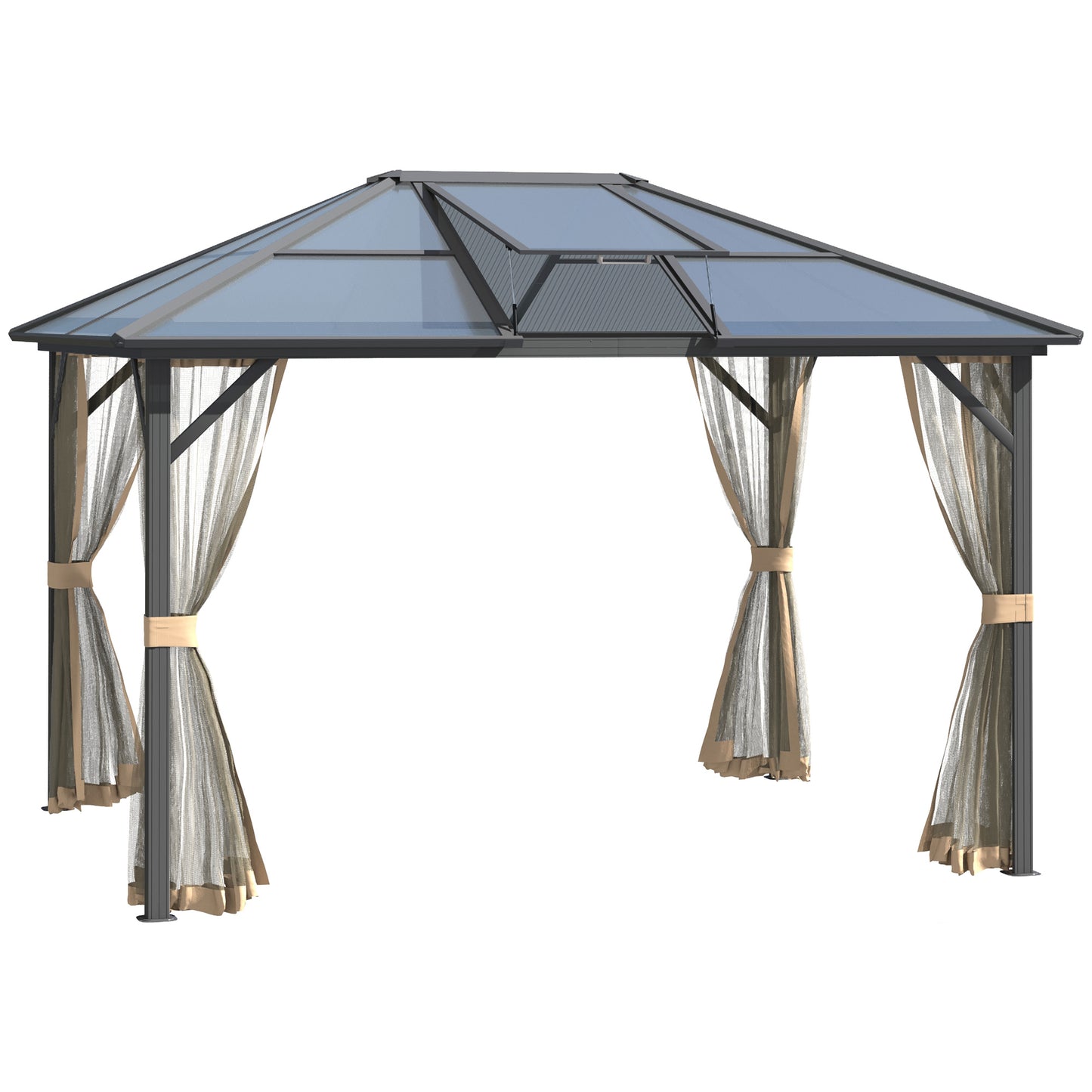 10 ft x 12 ft Metal Gazebo with Adjustable Height, Brown