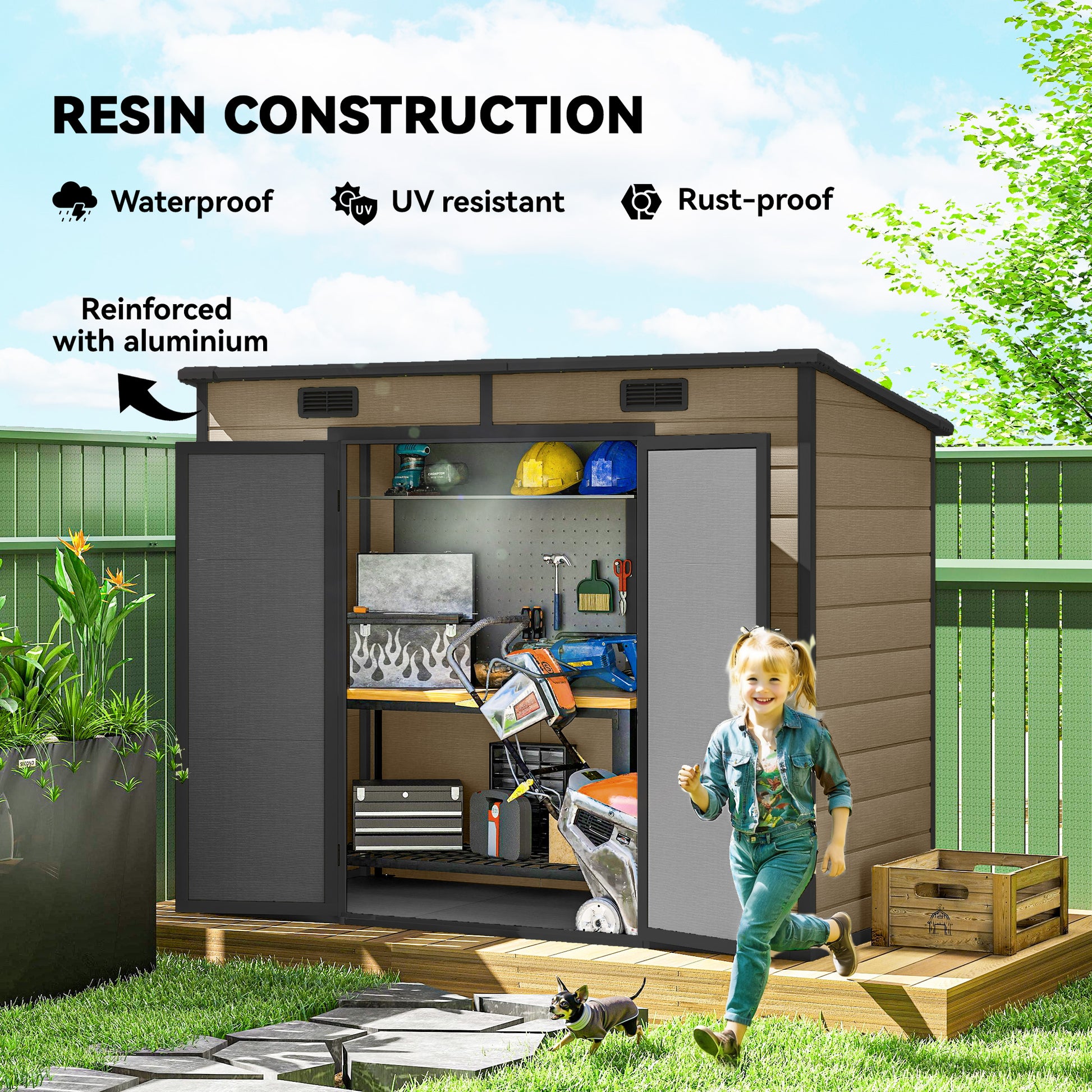 8 ft x 4 ft Plastic Storage Shed with Floor, Light Brown