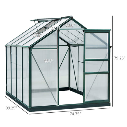 6 ft x 8 ft Polycarbonate Greenhouse with Roof Vent, Dark Green