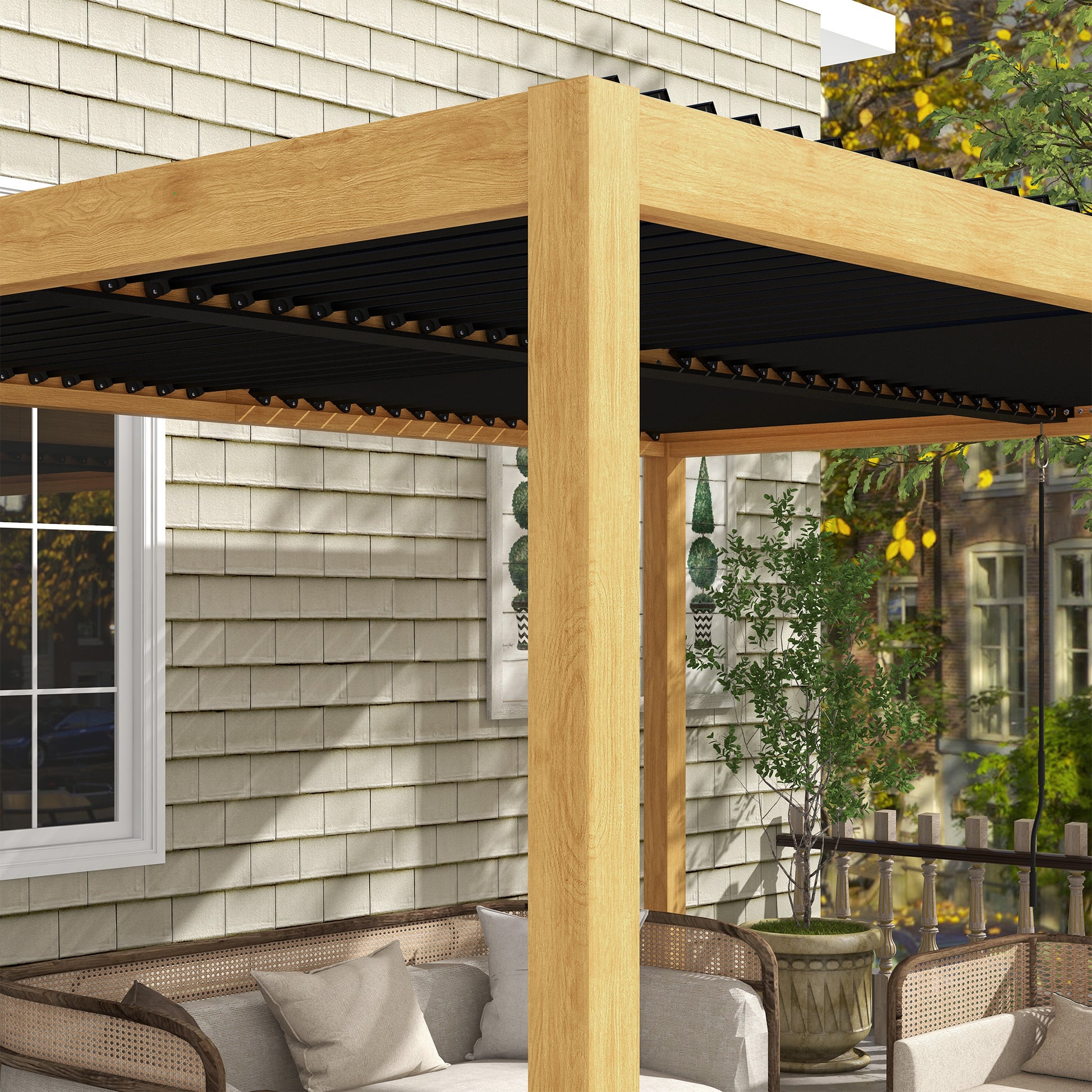 10 ft x 13 ft Aluminum Gazebo with Adjustable Height, Black, Natural