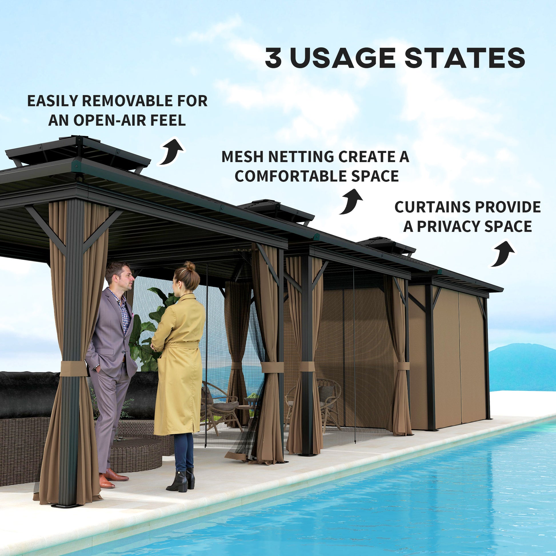 10 ft x 10 ft Aluminum Gazebo, Dark Brown