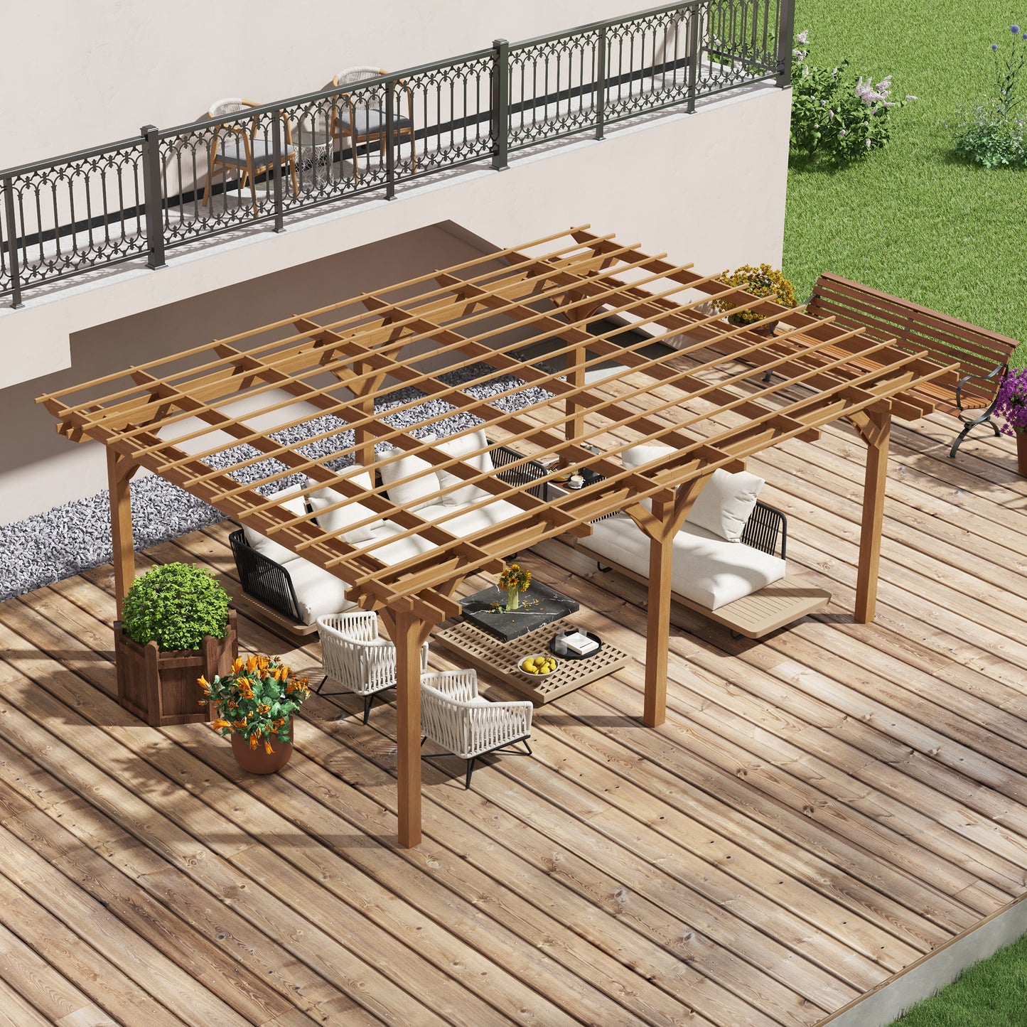 12 ft x 16 ft Wood Gazebo, Brown