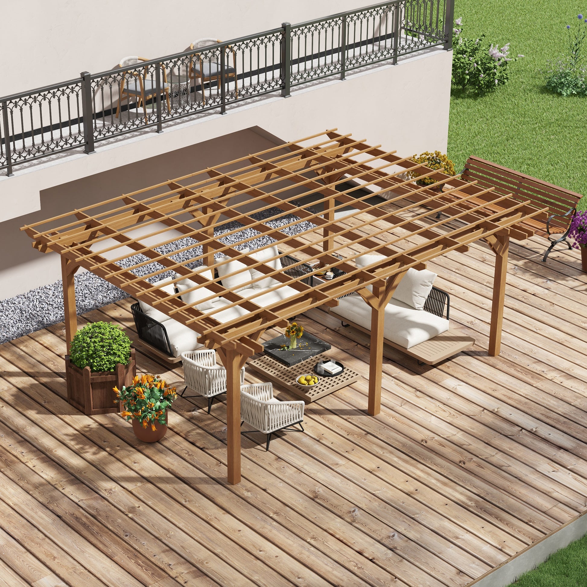 12 ft x 16 ft Wood Gazebo, Brown