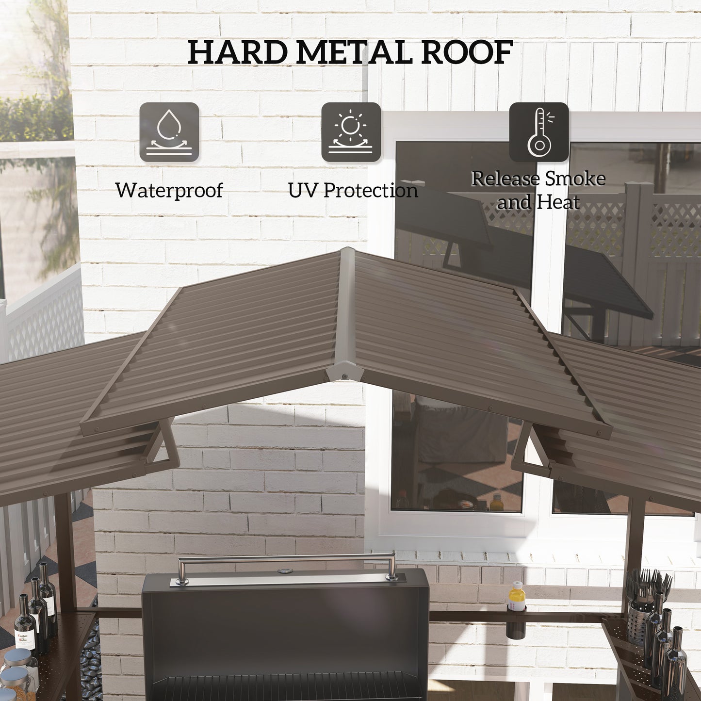 5 ft Metal Gazebo with Shelves, Brown