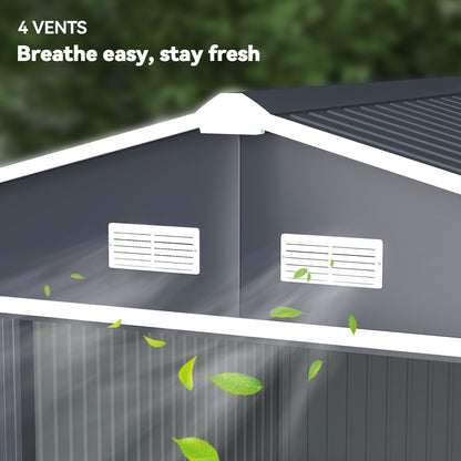 11 ft x 9 ft Metal Storage Shed with Foundation Kit, Dark Gray