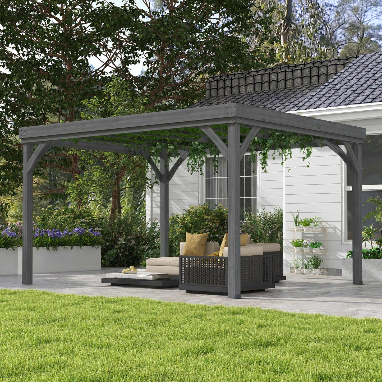10 ft x 12 ft Wood Gazebo, Gray