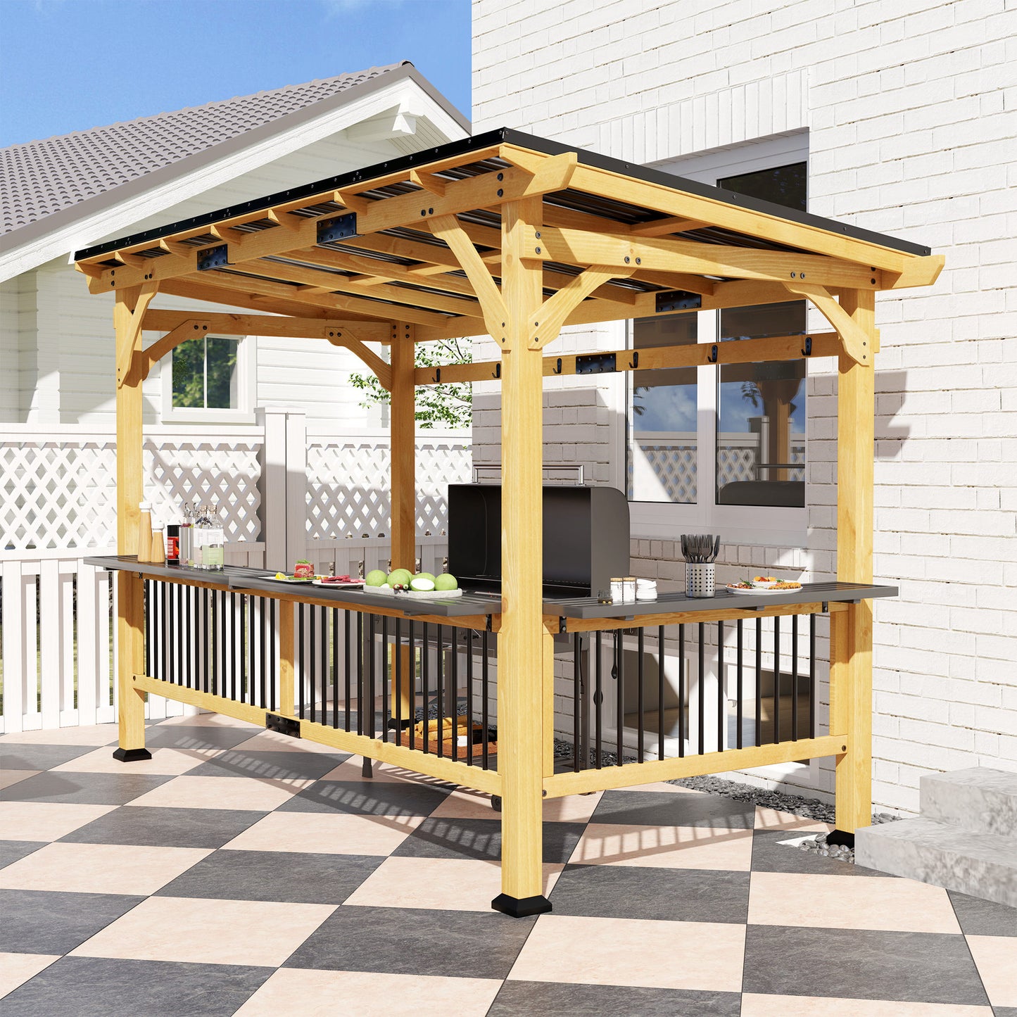 13 ft x 6 ft Metal Gazebo with Shelves, Natural
