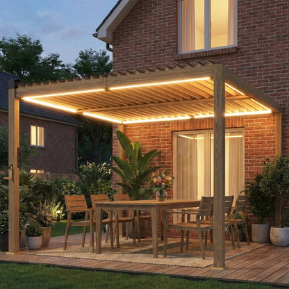 10 ft x 10 ft Metal Gazebo with Adjustable Height, Brown