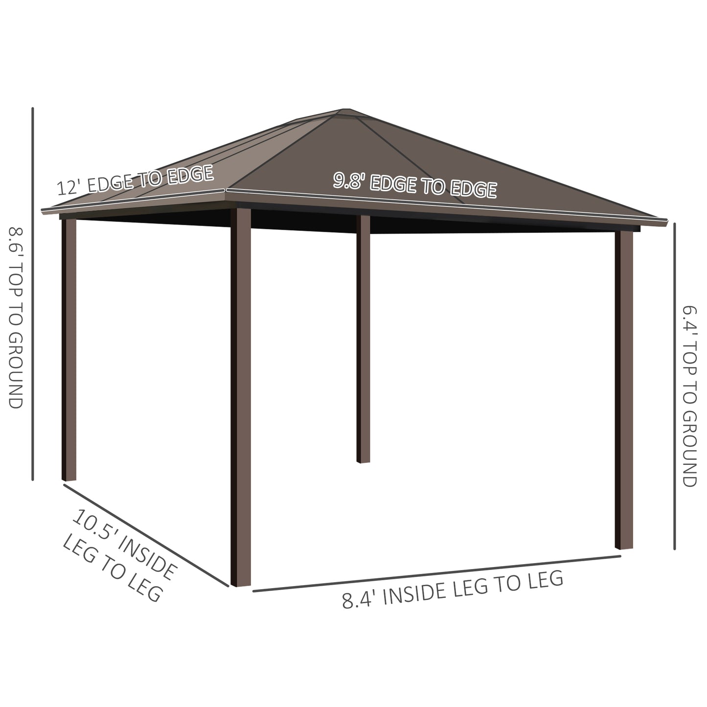 10 ft x 12 ft Aluminum Gazebo, Brown