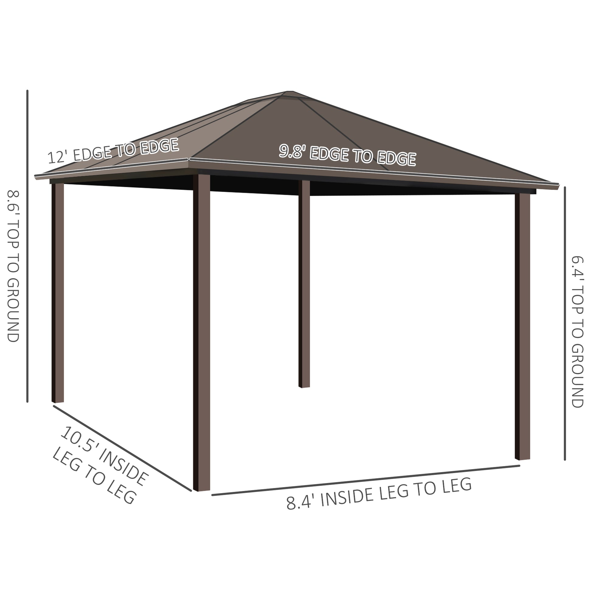 10 ft x 12 ft Aluminum Gazebo, Brown