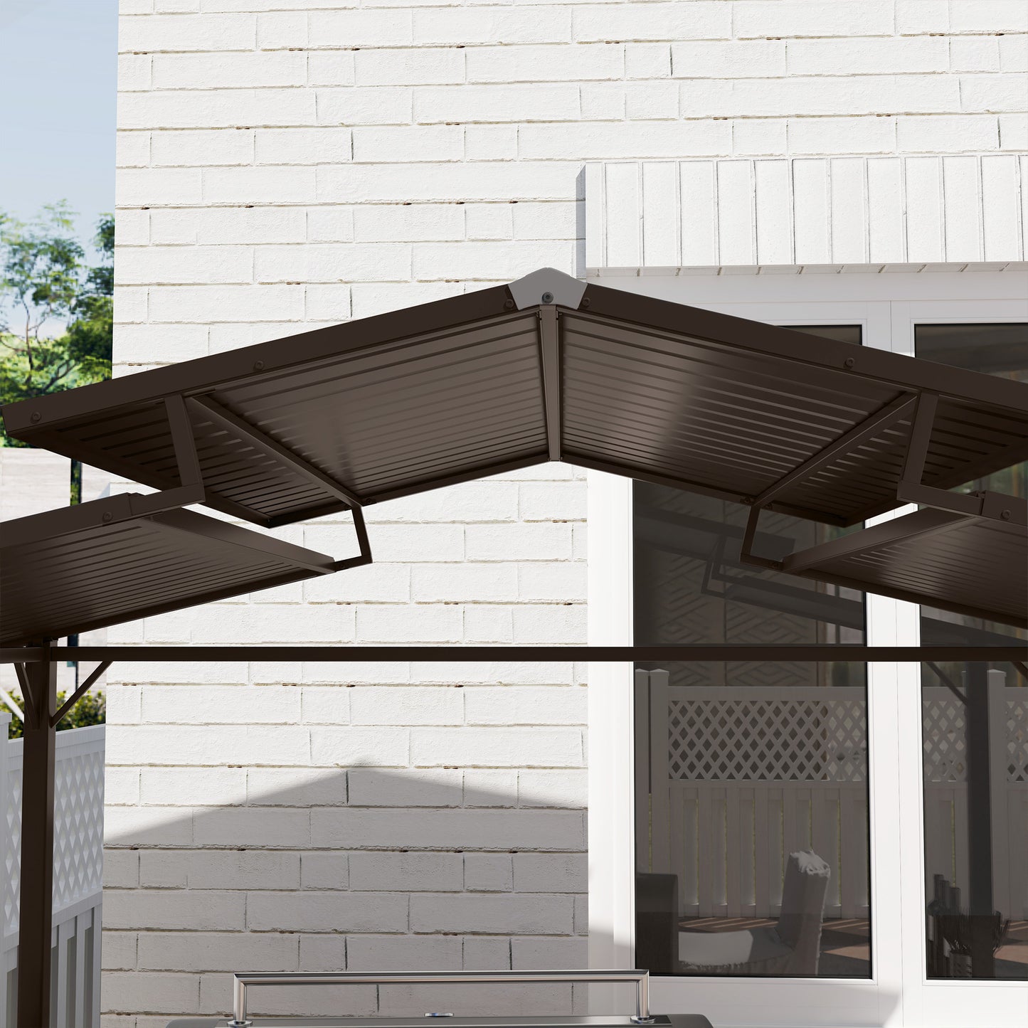 5 ft Metal Gazebo with Shelves, Brown