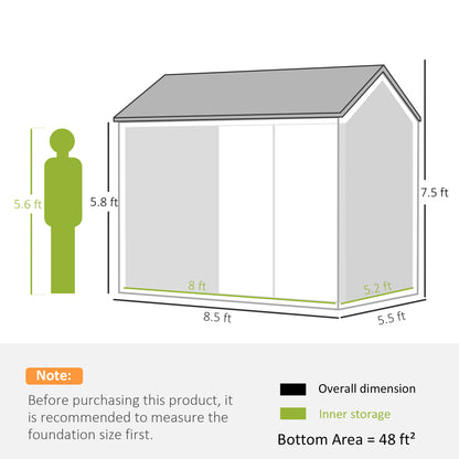 8 ft x 5.5 ft Metal Storage Shed with Floor, Gray