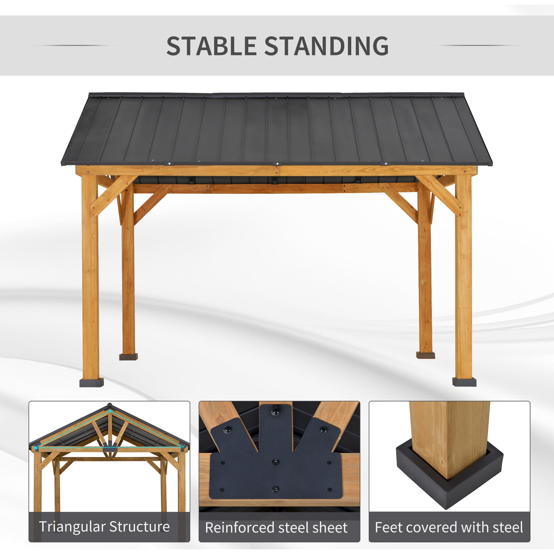 11 ft x 13 ft Metal Gazebo, Natural, Black